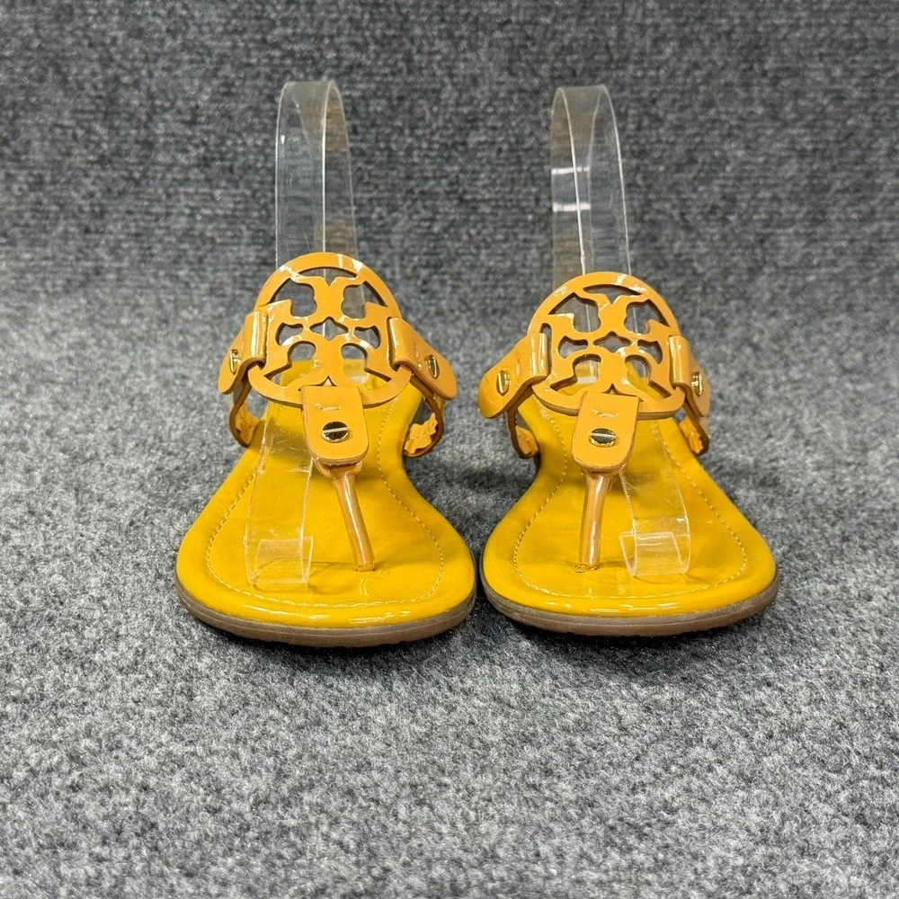 Tory Burch Miller Sandals Womens 6.5 Lemon Yellow Patent Leather Thong Flip Flop